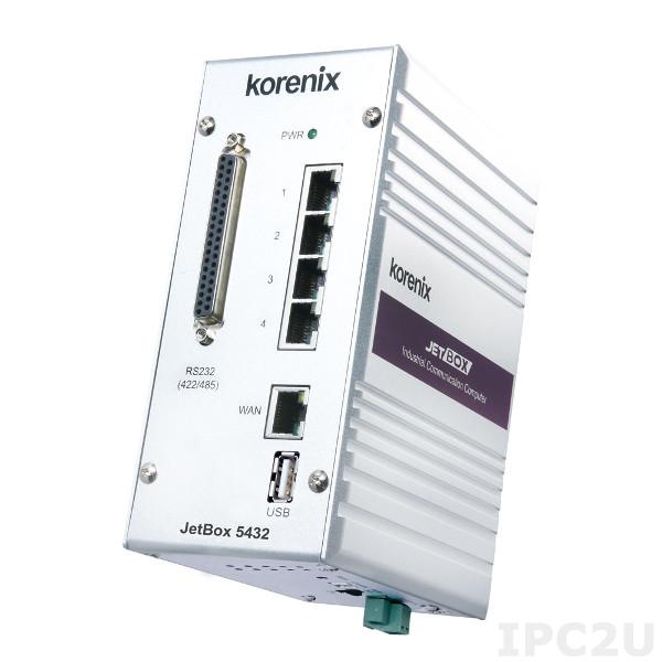 JetBox 5432-w Korenix Embedded VPN Server Linux PC Intel Xscale IXP435 667MHz, 5xLAN, 1xUSB, 4xRS232/422/485, +12..+48V DC-In, Wide Temperature -40..+80 C