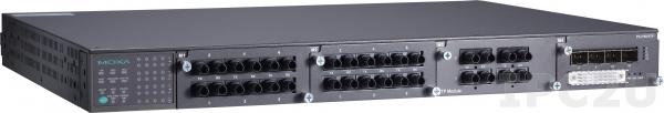 PT-7728-PTP-R-24 Модульный коммутатор IEC 61850-3 2 уровня, поддержка протокола PTPv2, до 28 портов: 3 слота для Fast Ethernet модулей, 1 слот для Gigabit Ethernet модулей, порты Ethernet на задней панели, питание 24 VDC, -40...+85С