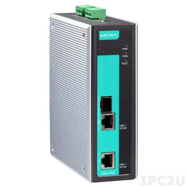 EDR-G902 Промышленный маршрутизатор безопасности: 1 WAN комбо-порт Gigabit Ethernet (RJ-45 + SFP), 1 LAN Gigabit Ethernet, Firewall/NAT/VPN, 0...+60C
