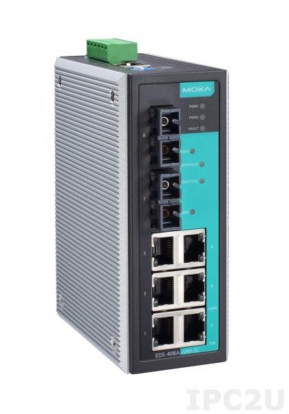 EDS-408A-MM-SC-IEX Промышленный 8-портовый управляемый коммутатор: 6 портов 10/100 BaseT Ethernet, 2 порта 100BaseFX (многомодовое волокно, разъем SС), с сертификатом IECEx