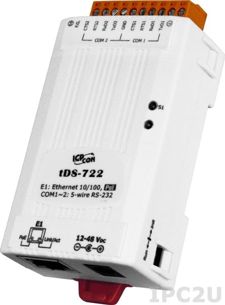 tDS-722 Преобразователь RS-232 в Ethernet, 2xRS-232, PoE