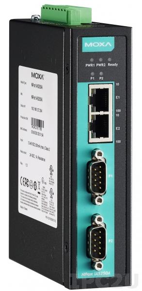 NPort IA5250AI Ethernet сервер последовательных интерфейсов, 2xRS-232/422/485, с каскадированием (2xEthernet, 2 IP-адреса), изоляция 2 кВ, защита от перенапряжения 1 кВ