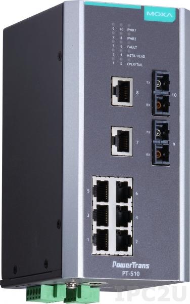 PT-510-SS-SC-HV Управляемый коммутатор 8 x 10/100BaseTX, 2 x 100BaseFX (одномодовое оптоволокно), питание - 110/220 В пост./перем., разъем SC, IEC 61850-3