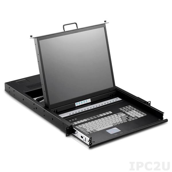 SMK-980-17PB 1U консоль для 19&quot; стойки 17&quot; TFT LCD монитор, PS/2, клавиатура, 8x 1.8м кабель VGA/KB/Mouse, 8 портов KVM, Touchpad, черный металлический корпус