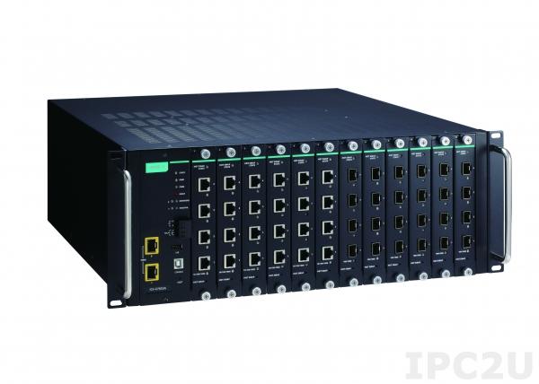 ICS-G7850A-2XG-HV-HV Промышленный управляемый модульный коммутатор Layer 3: 2 порта 10GbE SFP, 12 слотов под 4-портовые интерфейсные модули, два источника питания 85...264В AC, -10...+60C