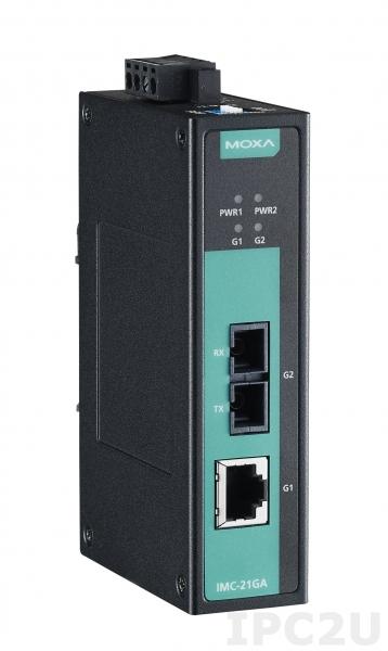 IMC-21GA-SX-SC Промышленный конвертер Gigabit Ethernet 10/100/1000BaseT(X) в 1000BaseFX (многомодовое оптоволокно, разъем SC, дальность до 0.5 км), -10...+60С